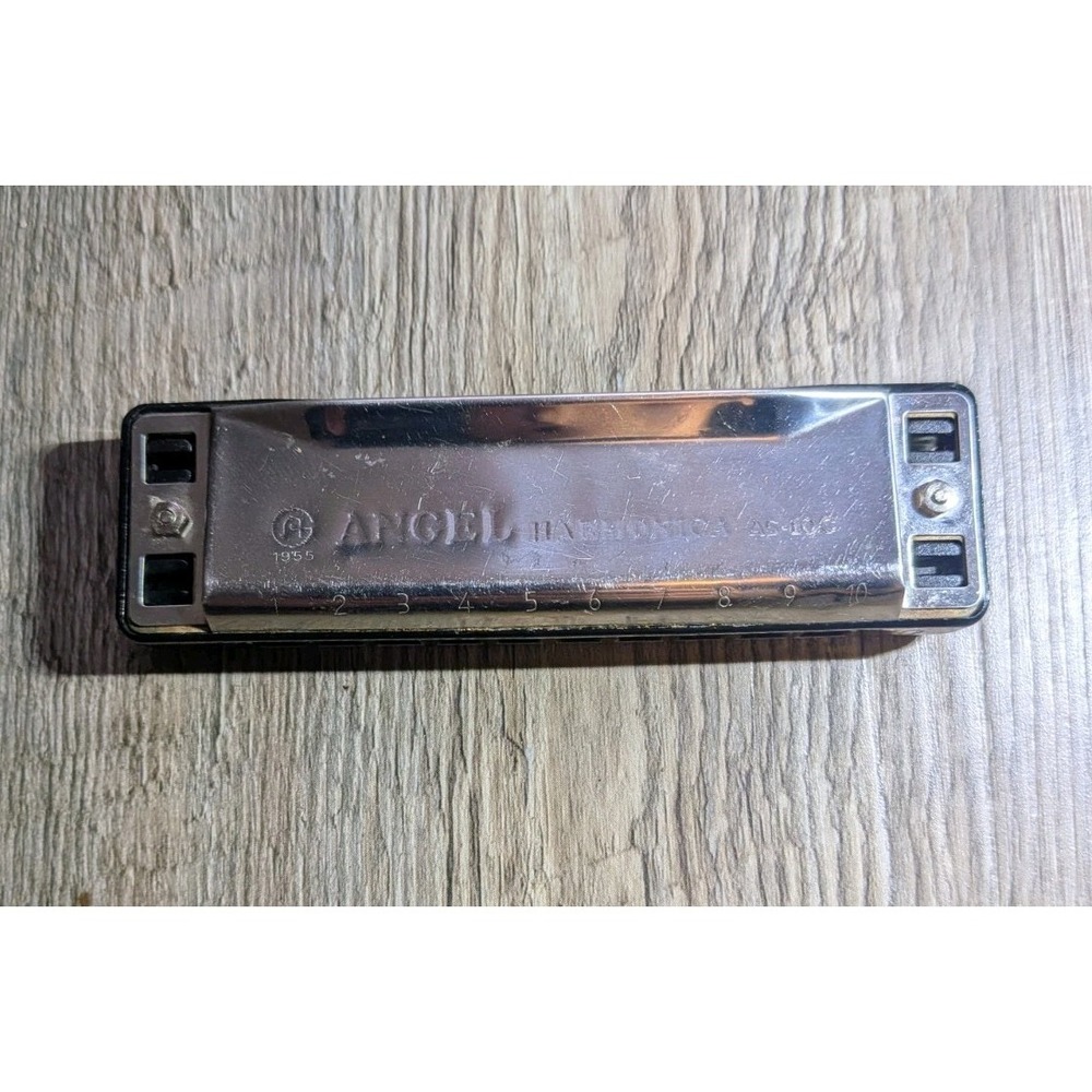 Vintage 1955 Angel Harmonica 10 Key Chrome And Black No Box